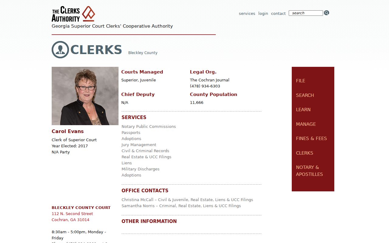 Bleckley County criminal docket clerk profile and office hours