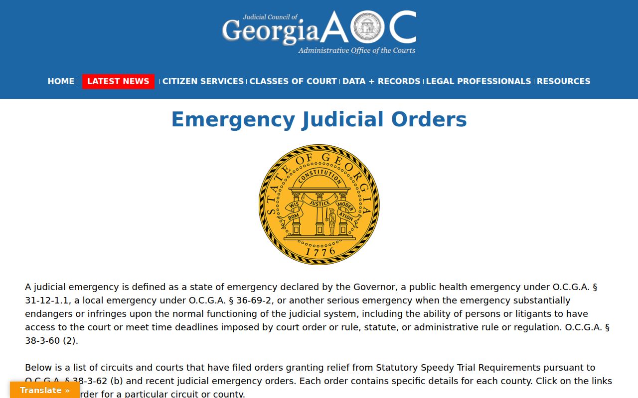 Bleckley County civil court docket emergency calendar orders